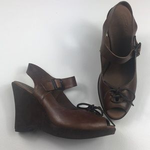 Kork-Ease suede & leather peep toe wedge shoes